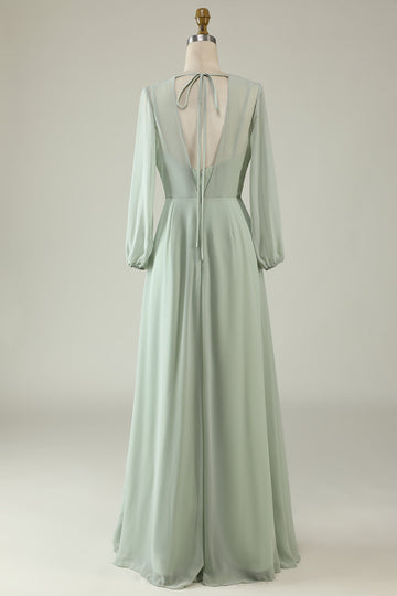 Vestido Invitada Boda Menta Mangas Largas